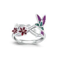 wholesale 925 Sterling Silver Animal Ring with Flower Adjustable Highland Cow Hummingbird Dragonfly Jewelry for Women-Flower Ring
