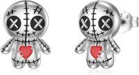 wholesale 925 Sterling Silver Metal Stone Voodoo Doll Stud Earrings Gothic Horror Skull Ghost Jewelry for Women Girls Gift-Silver Voodoo Doll