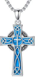 wholesale 925 Sterling Silver Blue Turquoise Celtic Knot Cross Pendant Necklace -0-0