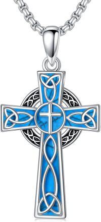 wholesale 925 Sterling Silver Blue Turquoise Celtic Knot Cross Pendant Necklace -Cross