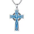 wholesale 925 Sterling Silver Blue Turquoise Celtic Knot Cross Pendant Necklace -0-0