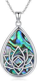wholesale 925 Sterling Silver Teardrop Abalone Shell Lotus Flower Pendant Necklaces for Women's s-0-0