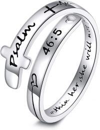 wholesale 925 Sterling Silver Cross Rings Adjustable Wrap Inspirational Jewelry Gifts for Women Teens-Psalm 46:5