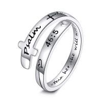 wholesale 925 Sterling Silver Faith Love Hope Engraved Rings Wholesale With Cross Design-Psalm 46:5
