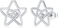 wholesale 925 Sterling Silver Heart & Star Design Cubic Zirconia Stud Earrings for Women-Type 1