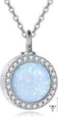 wholesale 925 Sterling Silver Round Opal & Cubic Zirconia Memorial Keepsake Cremation Pendant Necklace with Funnel and Fill Tool-0-0