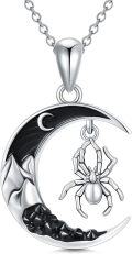 wholesale 925 Sterling Silver Crescent Moon & Spider Necklace Pendant for Women Girls Gifts Jewelry Accessories 48cm Chain Length-0-0