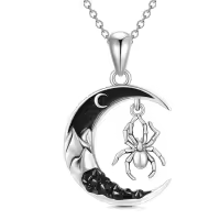 wholesale 925 Sterling Silver Crescent Moon & Spider Necklace Pendant for Women Girls Gifts Jewelry Accessories 48cm Chain Length-Spider