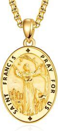 wholesale Gold 925 Sterling Silver St Francis of Assisi Medal Necklace Pendant with Deer and Trees Design-0-0