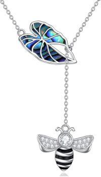 wholesale 925 Sterling Silver Abalone Shell Leaf & Honeybee Pendant Necklace for Women's Fashion s-bee necklace
