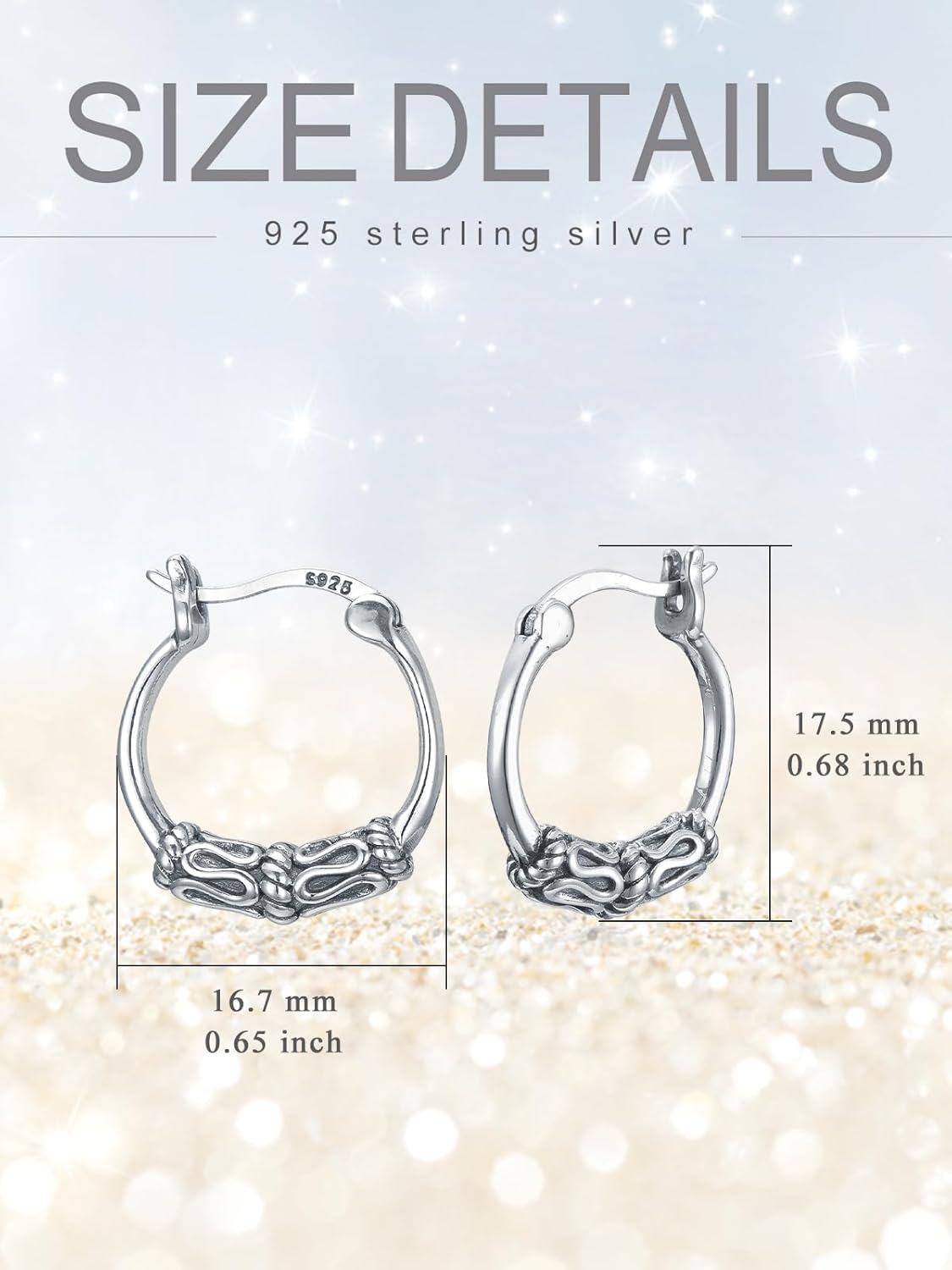 Sterling Silver Bali Boho Oxidized Hypoallergenic Huggie Hoop Earrings for Women Jewelry Gifts-0-4