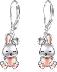wholesale 925 Sterling Silver Pink Heart Rabbit Angel Stud Earrings  for Girls and Women-Bunny Leverback Earrings