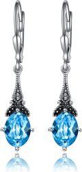 wholesale 925 Sterling Silver Blue Topaz Oval Shape Vintage Drop Dangle Leverback Earrings-0-0