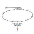 wholesale 925 Sterling Silver Rainbow Crystal Butterfly Pendant Ankle Bracelet for Women Girls  6-8 Adjustable Chain Length-0-0