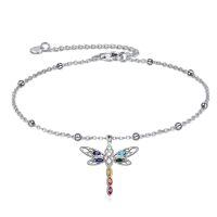 wholesale 925 Sterling Silver Rainbow Crystal Butterfly Pendant Ankle Bracelet for Women Girls  6-8 Adjustable Chain Length-Dragonfly Anklets-1