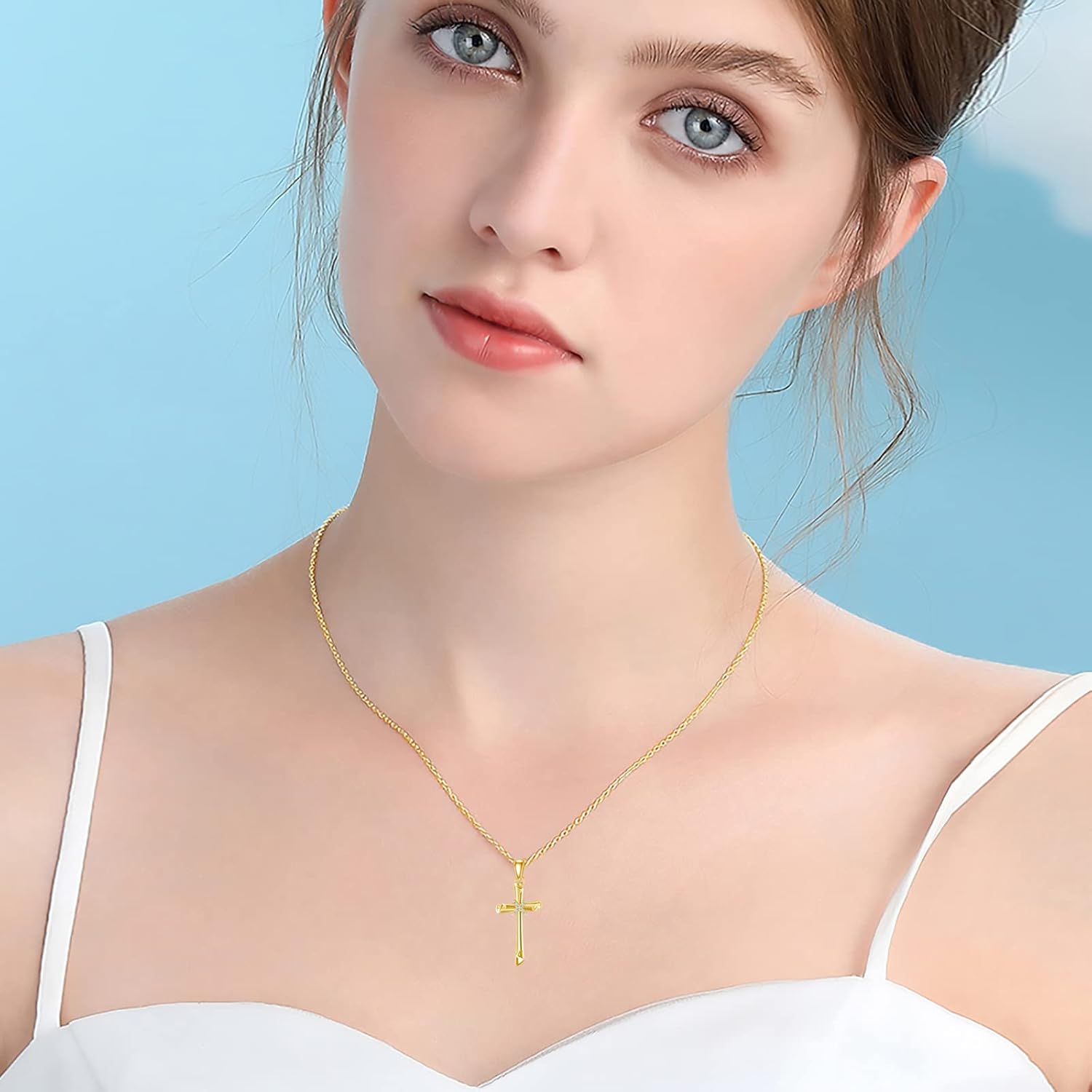 Yellow Gold 14K Women s Crucifix Cross Pendant Necklace 16+1+1 Inch-0-1