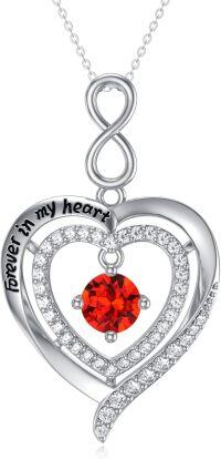 wholesale 925 Sterling Silver Red Garnet Infinity Heart Pendant Necklace for Women Wife Her-July