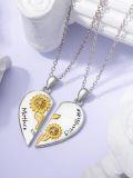wholesale 925 Sterling Silver Mother Daughter Sunflower Heart Pendant Necklaces Set for Women Couples -0-4