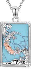 wholesale S925 Sterling Silver & Turquoise The Moon Tarot Card Necklace, Adjustable Chain, Spiritual Jewelry Gift for Women-0-0
