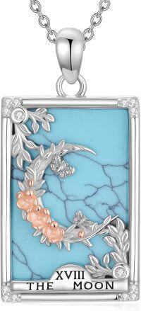 wholesale S925 Sterling Silver & Turquoise The Moon Tarot Card Necklace, Adjustable Chain, Spiritual Jewelry Gift for Women-The Moon