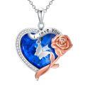 TOUPOP Sterling Silver Crystal Rose Flower Necklace Jewelry Gifts For Women-0-0