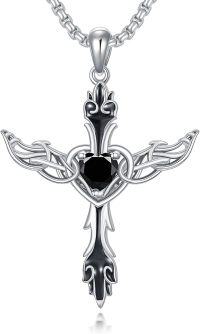 wholesale 925 Sterling Silver Black Crystal Heart Pendant Necklace  for Men Women -Cross Heart Agate