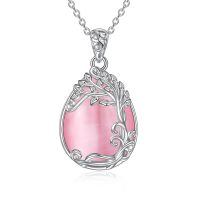 wholesale 925 Sterling Silver Filigree Teardrop Pendant Necklace for Women-PP-Tree of Life Pink Opal Necklace