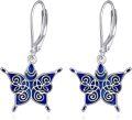 wholesale 925 Sterling Silver Blue Enamel Butterfly Leverback Dangle Earrings for Women-0-0
