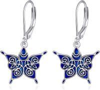 wholesale 925 Sterling Silver Blue Enamel Butterfly Leverback Dangle Earrings for Women-Butterfly