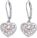 wholesale 925 Sterling Silver Heart-Shaped Filigree Leverback Earrings with Rose Gold Hearts and Swarovski Crystals-0-0
