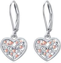 wholesale 925 Sterling Silver Heart-Shaped Filigree Leverback Earrings with Rose Gold Hearts and Swarovski Crystals-08-heart