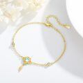 wholesale 925 Sterling Silver Moonstone Feather Charm Bracelet With Zircon Accents-0-1