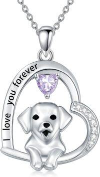 wholesale 925 Sterling Silver Birthstone Dog Heart Necklace Puppy Gift for Women-June(Alexandrite)