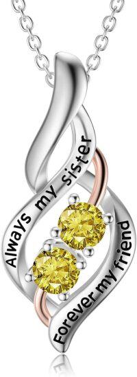 wholesale Sterling Silver Yellow Stone Sisterhood Pendant Necklace for Women-11-Nov-Yellow gold-Always My Sister Forever My Friend-11-11-Nov-Yellow gold-Always My Sister Forever My Friend-11