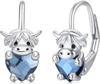 wholesale 925 Sterling Silver Birthstone Highland Cow Stud Earrings Cute Animal Jewelry Gift for Women Girls-Leverback