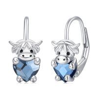 wholesale 925 Sterling Silver Birthstone Highland Cow Stud Earrings Cute Animal Jewelry Gift for Women Girls-Leverback