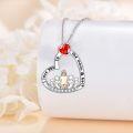 wholesale 925 Sterling Silver Heart-Shaped Red Crystal Pendant Necklace with Family of Four Design - Mother's Day Gift for Mom and Daughter/Son-0-8