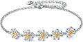 wholesale 925 Sterling Silver Adjustable Bracelet with Daisy Flower Charms Gifts for Women 7+2-0-0