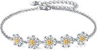 wholesale 925 Sterling Silver Adjustable Bracelet with Daisy Flower Charms Gifts for Women 7+2-Silver-Daisy Flower Bracelets for Women