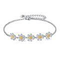wholesale 925 Sterling Silver Daisy Flower Chain Bracelet With Gold Accents-0-0