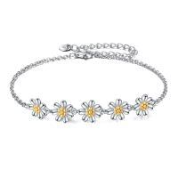 wholesale 925 Sterling Silver Daisy Flower Chain Bracelet With Gold Accents-Silver-Daisy Flower Bracelets for Women