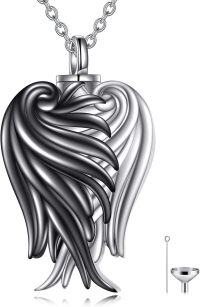 wholesale 925 Sterling Silver Angel Wing Heart Keepsake Pendant with Funnel and Chain-angel wings urn necklace