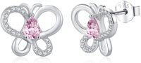 wholesale 925 Sterling Silver Teardrop Pink Sapphire Butterfly Stud Earrings for Women-pink