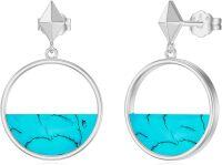 wholesale 925 Sterling Silver Round Genuine Turquoise Drop Earrings for Women-White Gold Plated