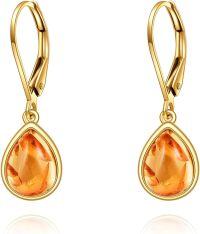 wholesale 14K Gold Lapis Lazuli Opal Amber Teardrop Leverback Earrings for Women-14k gold-amber
