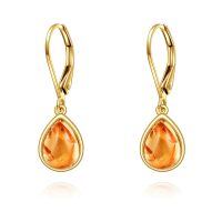 wholesale 14K Gold Blue Fire Opal Teardrop Dangle Lever Back Earrings for Women-14k gold-amber