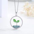 wholesale 925 Sterling Silver Tree of Life with Green Enamel Leaves and Turquoise Stone Pendant Necklace-0-3