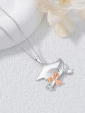wholesale 925 Sterling Silver Graduation Cap & Diploma Pendant Necklace with Rose Gold Bow Tie Charm for Women's College High School -0-1