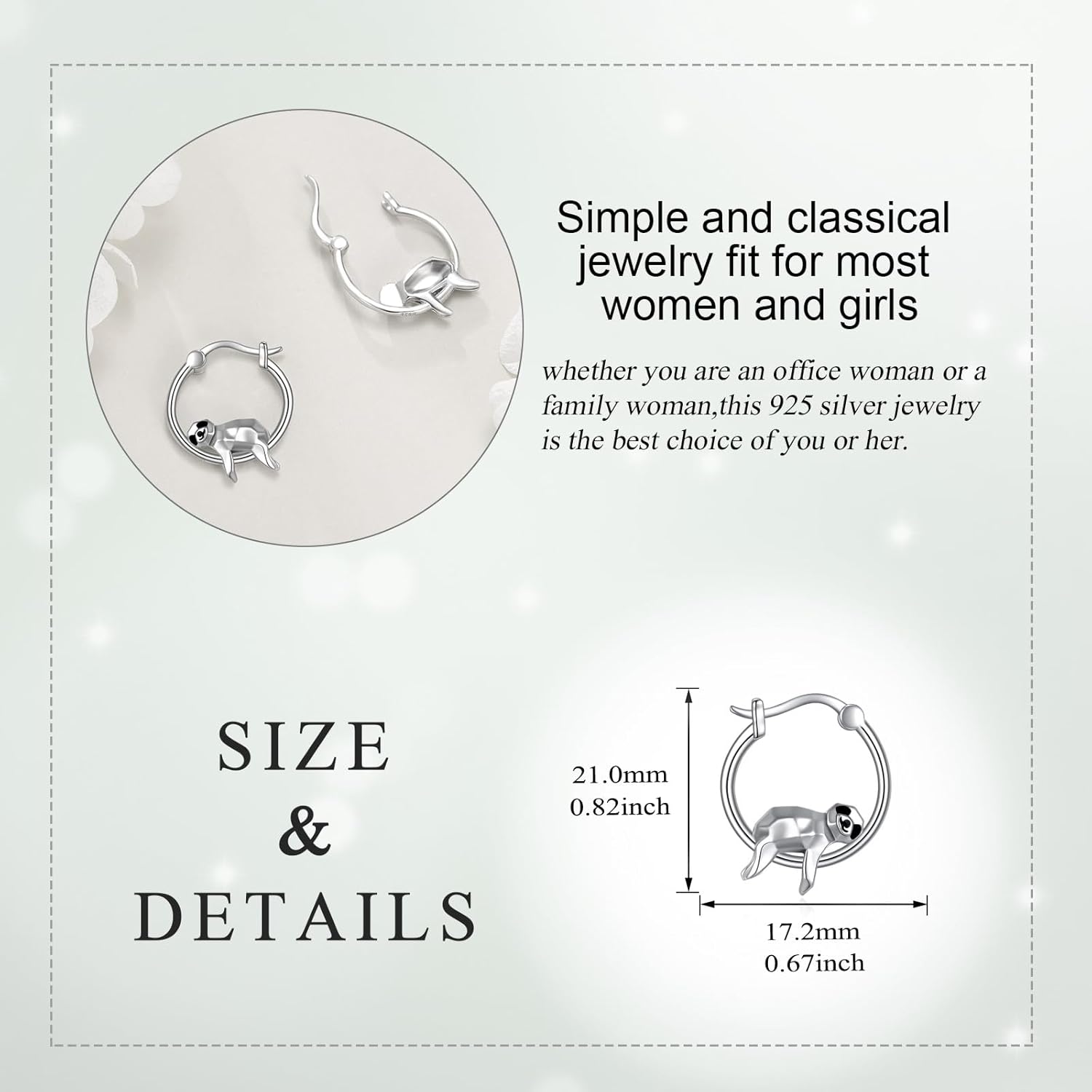 wholesale 925 Sterling Silver 3D Pug Dog Shape Hoop Earrings for Women and Girls-0-3