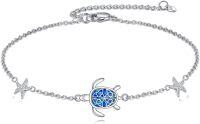 wholesale 925 Sterling Silver Starfish Turtle Anklet for Women Girls Beach  47cm-68cm Length Adjusted Chain Link Charm Foot Bracelets Blue Fire Opal Ocean Animal Lover Gifts-sea turtles